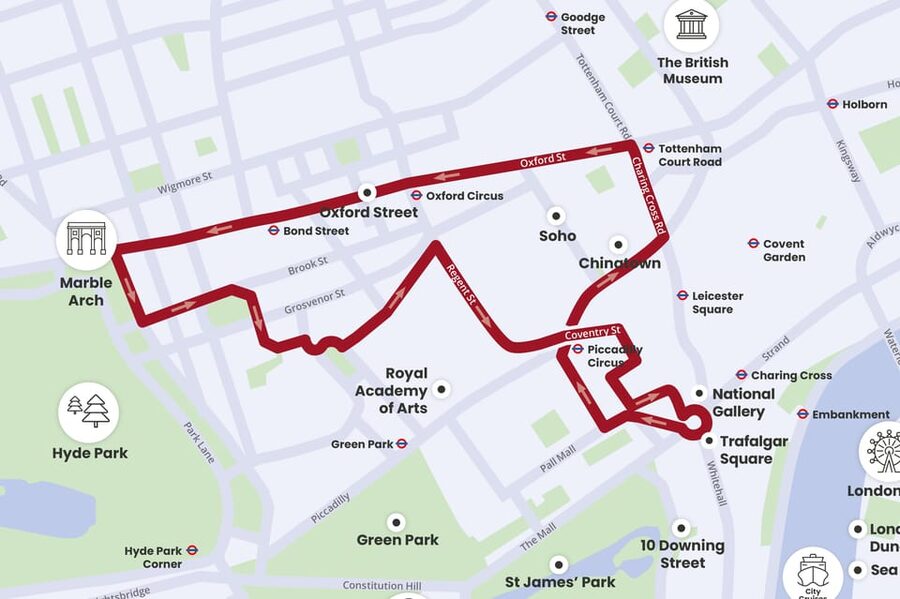 London: Tootbus Christmas Lights Tour incl walking tours - What the one-hour Christmas route is really like